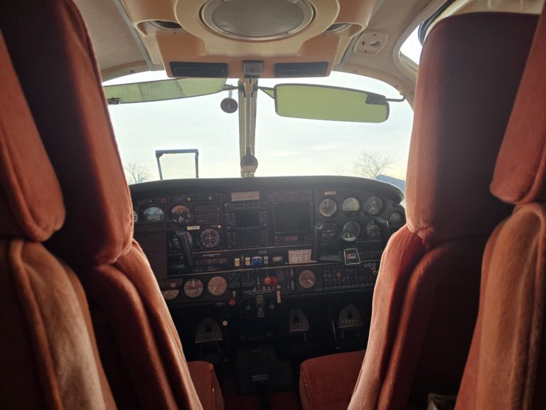 Cockpit view of small private airplane