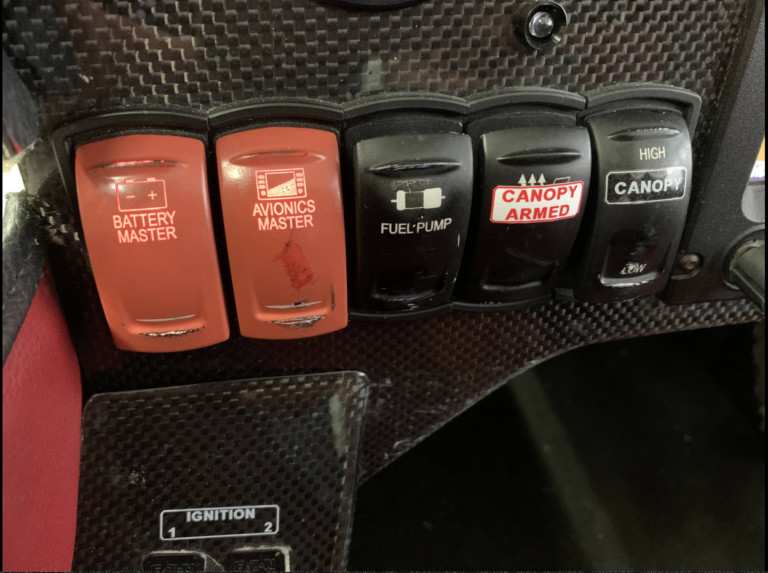 Aircraft control switches panel with labels