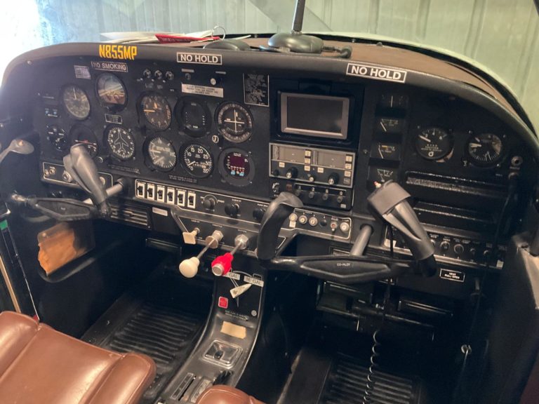 Cockpit controls and instruments of small aircraft.