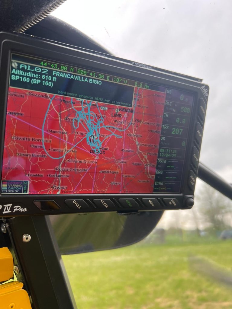 Aviation GPS screen displaying flight navigation map.