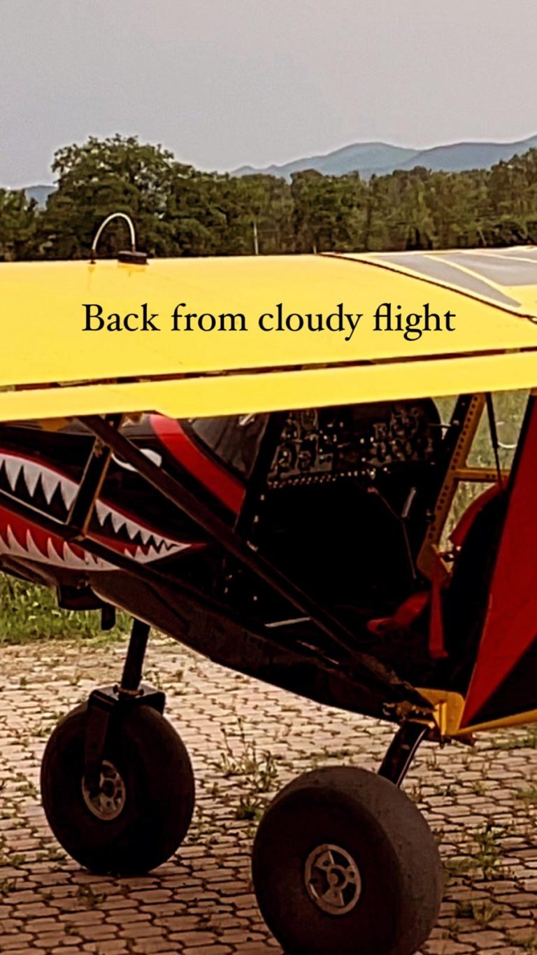Yellow plane on ground near trees and mountains.
