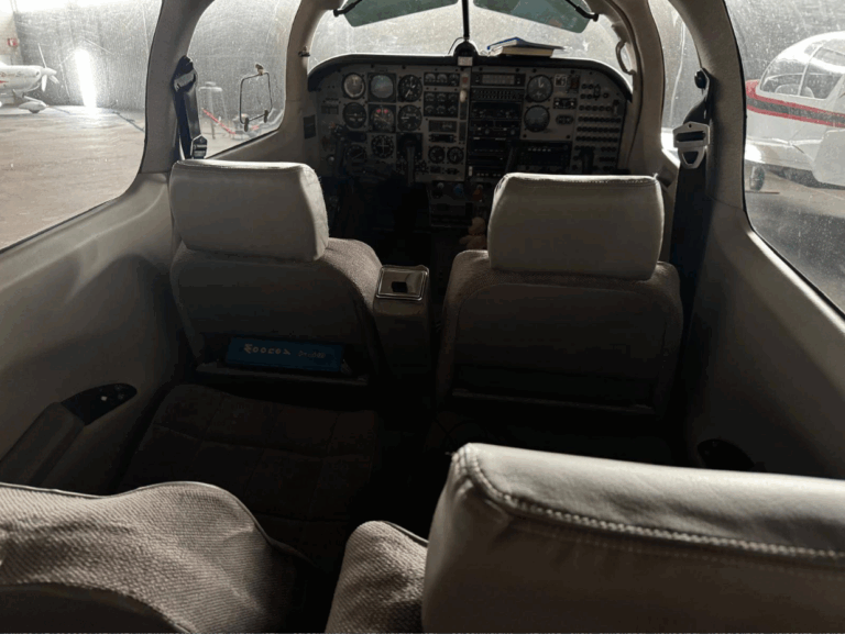 Interior view of small airplane cockpit