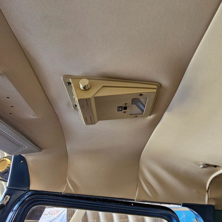 Car interior ceiling with control panel