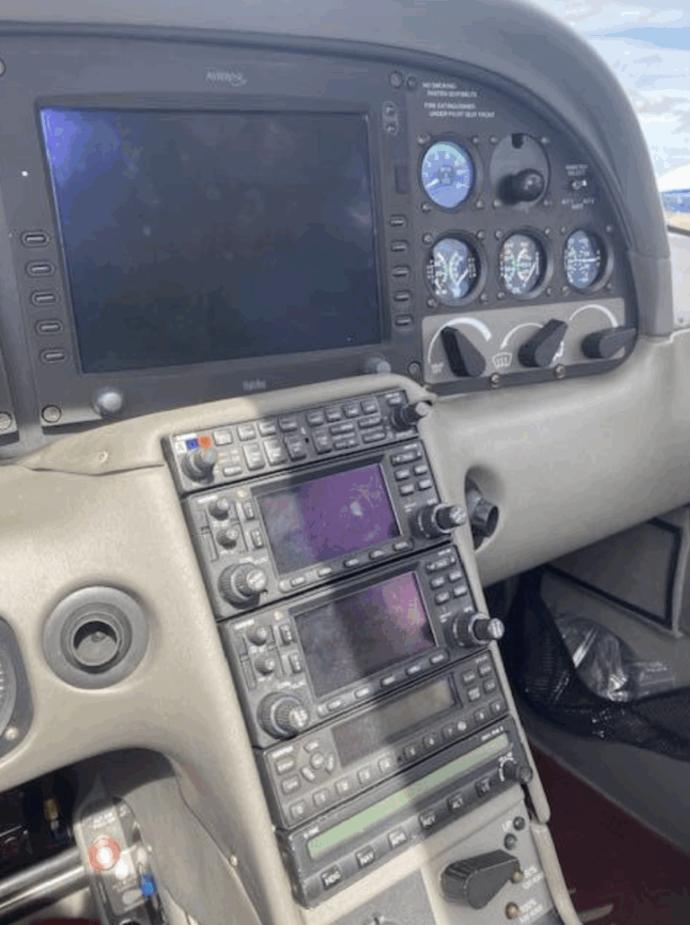 Airplane cockpit instruments and control panel